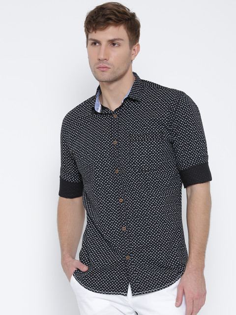

British Club Men Black Printed Casual Shirt