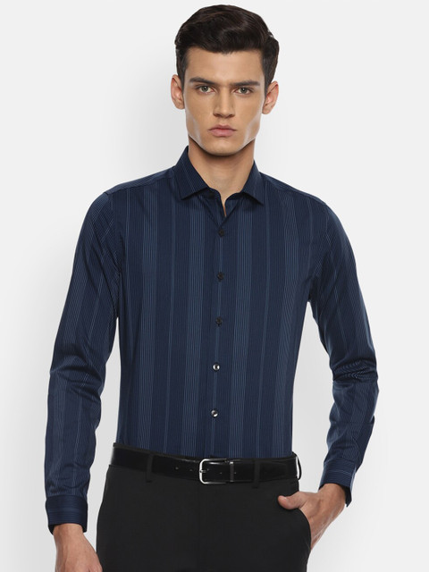 

Louis Philippe Men Navy Blue Slim Fit Striped Formal Shirt
