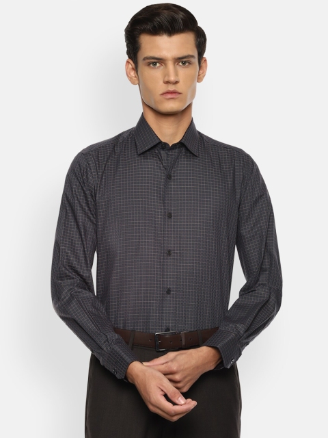

Louis Philippe Men Grey Slim Fit Checked Pure Cotton Formal Shirt