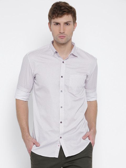 

British Club Men White Printed Casual Shirt