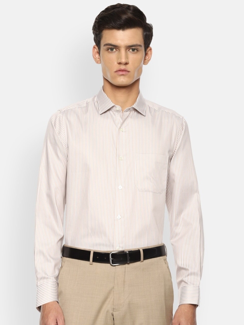 

Louis Philippe Men Beige Pure Cotton Slim Fit Striped Formal Shirt