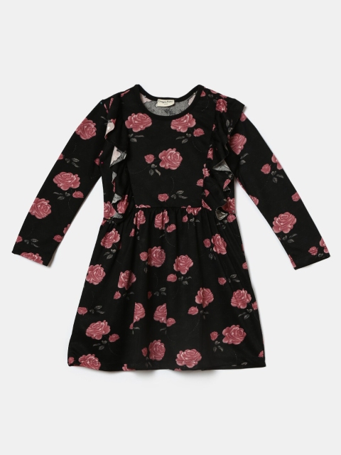 

Hopscotch Black Floral A-Line Dress