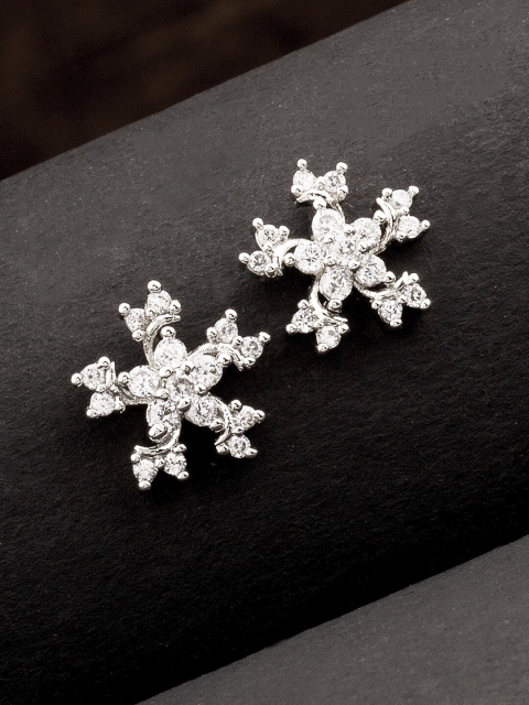 

Studio Voylla Silver-Toned & White Floral Cubic Zirconia Studded Studs Earrings