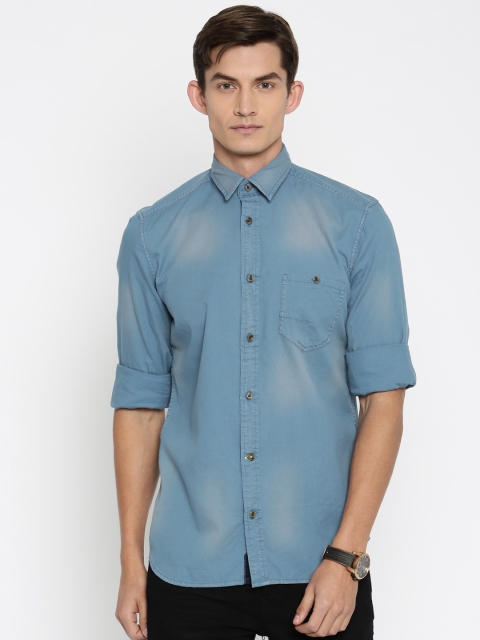 

Pepe Jeans Men Blue Tailored Fit Solid Casual Shirt