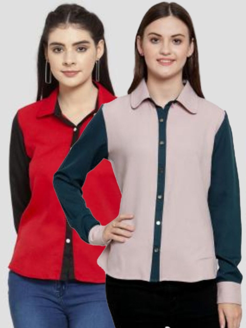 

armure Women Pack of 2 Red & Pink Colourblocked Casual Shirt