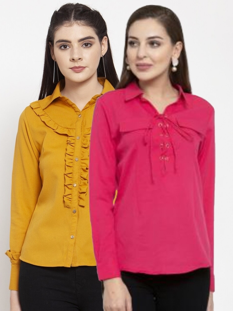 

armure Women Pack of 2 Magenta & Mustard Yellow Shirt Style Top