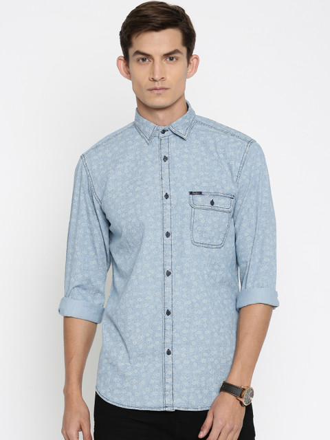 

Pepe Jeans Men Blue Printed Casual Denim Shirt
