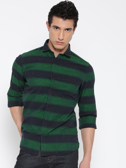 

Pepe Jeans Men Navy Slim Fit Striped Casual Shirt, Navy blue