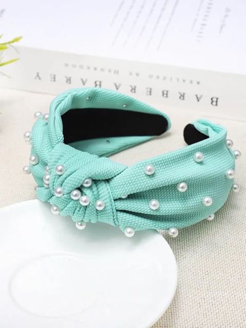 

Vembley Women Sea Green & White Pearl Beaded Hairband