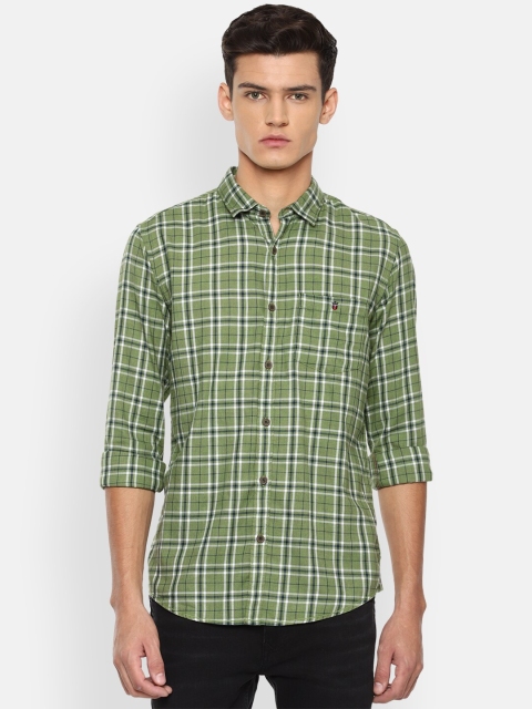 

Louis Philippe Jeans Men Green Slim Fit Tartan Checks Checked Casual Shirt