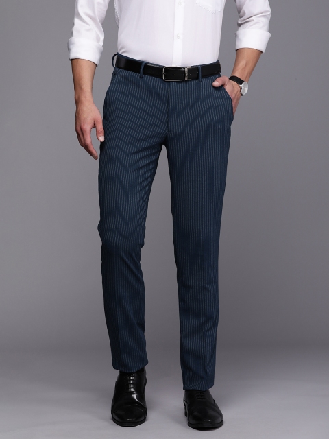 

Louis Philippe Men Navy Blue & Grey Striped Slim Fit Formal Trousers