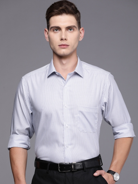 

Louis Philippe Men White & Blue Striped Slim Fit Pure Cotton Formal Shirt