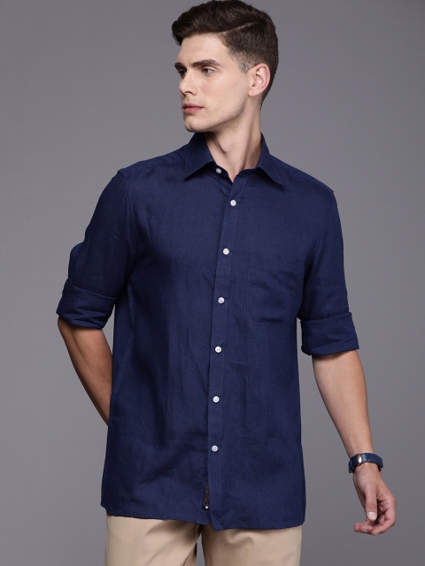 

Louis Philippe Men Navy Blue Solid Linen Classic Fit Casual Shirt