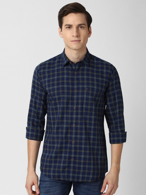 

Peter England Casuals Men Blue Slim Fit Tartan Checks Checked Casual Shirt