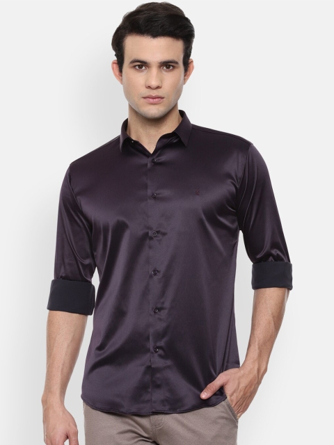 

V Dot Men Purple Solid Satin Finish Slim Fit Casual Shirt