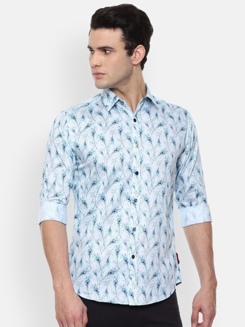 

V Dot Men Blue Slim Fit Opaque Printed Casual Shirt