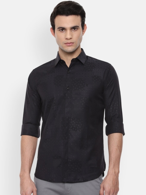

V Dot Men Black Slim Fit Opaque Casual Shirt
