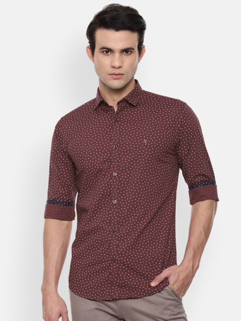 

V Dot Men Maroon Slim Fit Micro Printed Cotton Casual Shirt