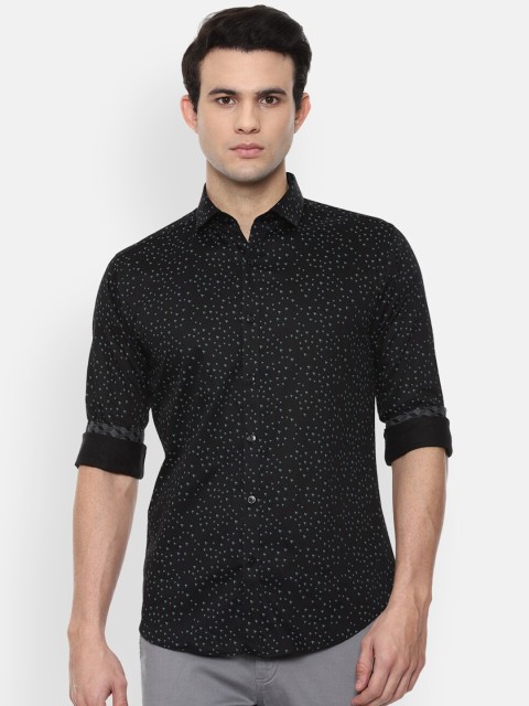 

V Dot Men Black Slim Fit Printed Pure Cotton Casual Shirt