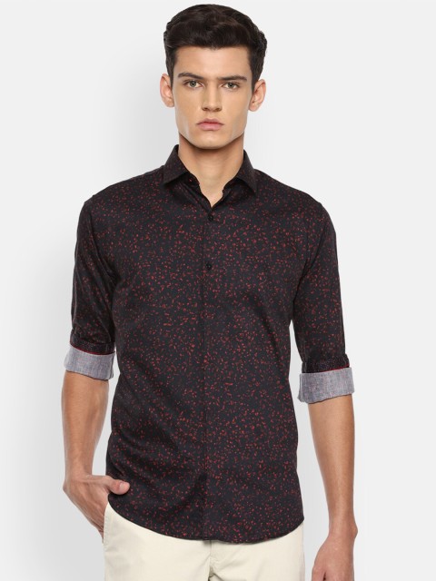 

V Dot Men Blue Slim Fit Printed Casual Cotton Shirt