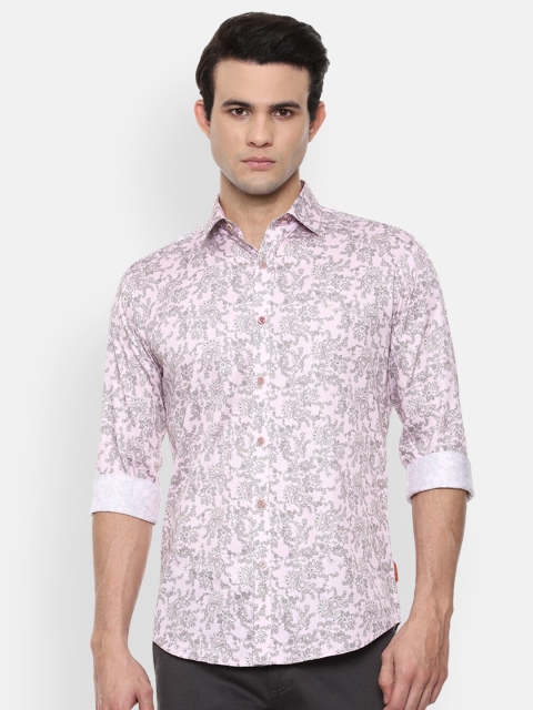 

V Dot Men Pink Slim Fit Floral Printed Pure Cotton Casual Shirt