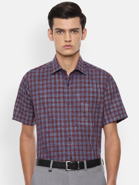 

Van Heusen Men Maroon & Blue Checked Pure Cotton Formal Shirt