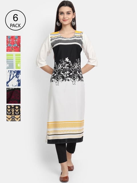 

7Threads Women Multicoloured Floral Embroidered Thread Work Crepe Kurta, Multi