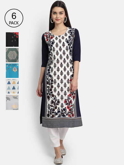 

7Threads Women Multicoloured Ethnic Motifs Printed Crepe Kurtas, Multi