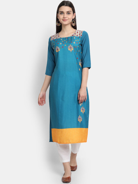 

7Threads Women Multicoloured Floral Printed Thread Work Crepe Kurta, Multi