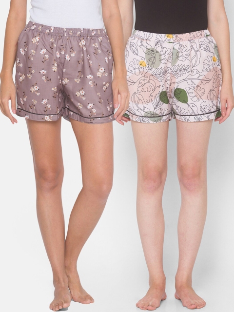 

FashionRack Women Brown & Beige Pack of 2 Printed Cotton Lounge Shorts