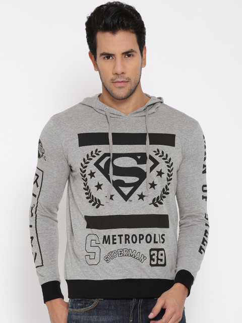 

Free Authority Men Grey Melange Superman Printed Hooded T-shirt