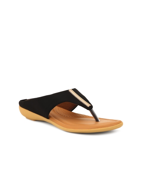 

FOOTSOUL Women Black T-Strap Cushioned Flats