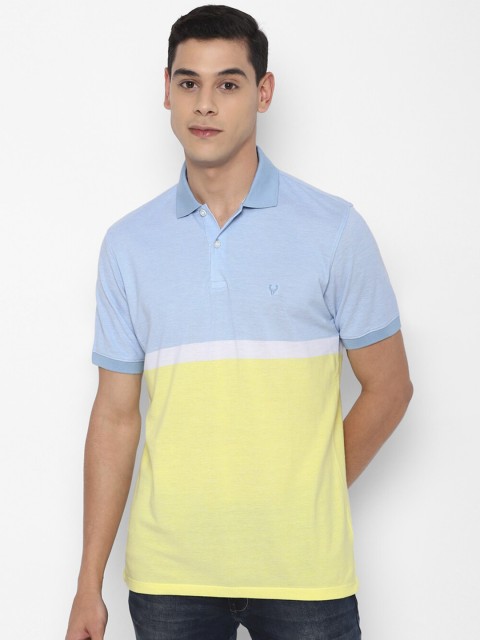 

Allen Solly Men Yellow & Blue Colourblocked Polo Collar Pure Cotton T-shirt