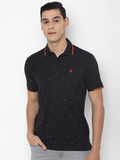 

Allen Solly Sport Men Black Printed Pure Cotton Polo Collar T-shirt