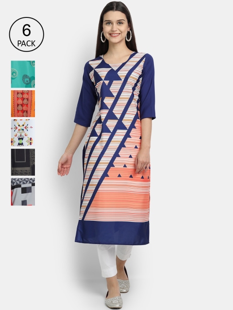 

7Threads Women Multicoloured Geometric Printed Thread Work Crepe Kurta, Multi