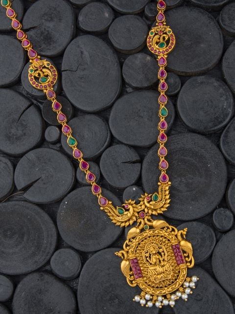 

Alankruthi Gold-Toned & Magenta Brass Gold-Plated Temple Necklace