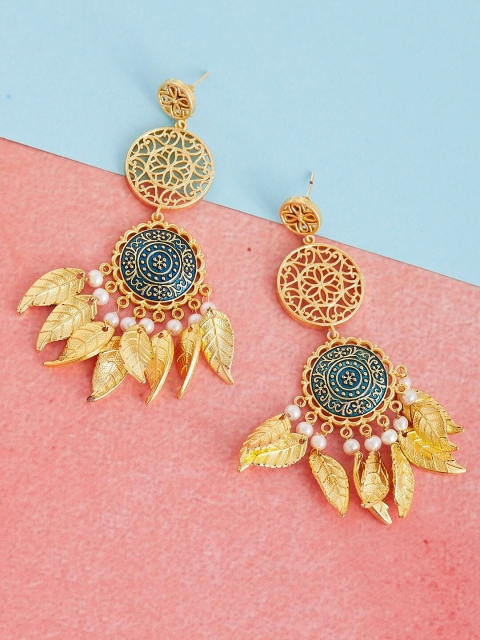 

ZeroKaata Gold-Plated Blue Contemporary Drop Earrings