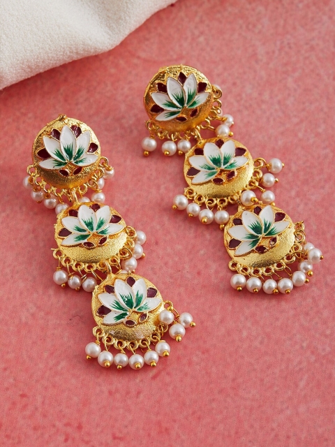 

ZeroKaata Gold-Toned Green Meenakari Drop Earring
