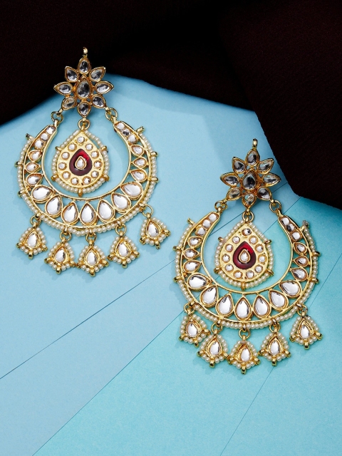 

ZeroKaata Gold-Toned Red Kundan Studded Chandbalis