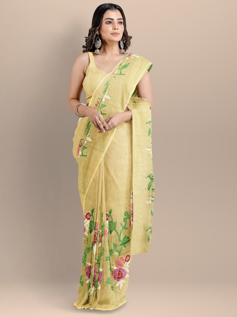 

BharatSthali Yellow & Green Woven Design Pure Cotton Maheshwari Saree