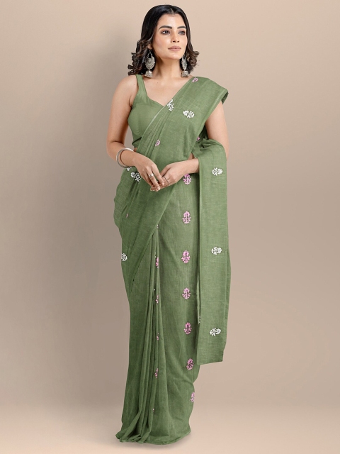 

BharatSthali Green & Pink Woven Design Pure Cotton Maheshwari Handloom Saree