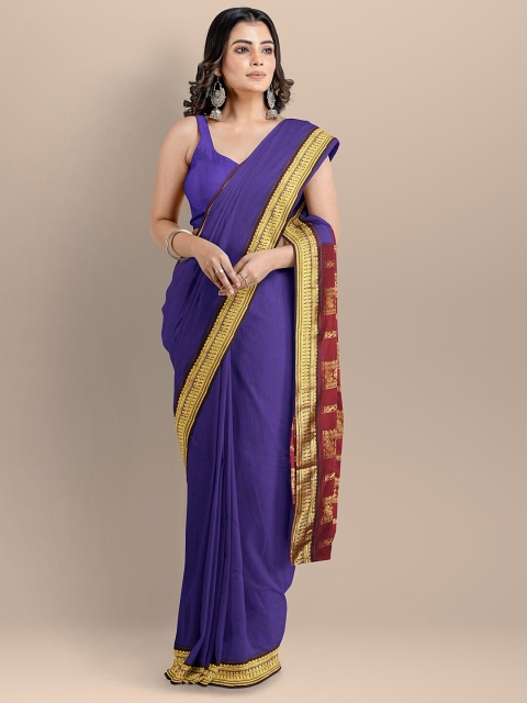 

BharatSthali Purple & Maroon Zari Silk Cotton Maheshwari Handloom Saree