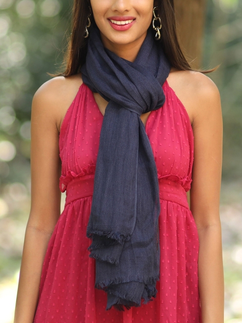

Ayesha Women Navy Blue Contemporary Viscose Scarf