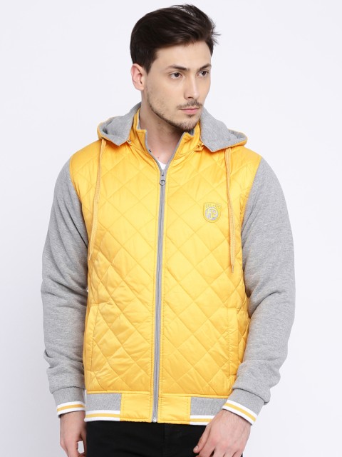 

Pepe Jeans Yellow & Grey Melange Quilted Jacket with Detachable Hood