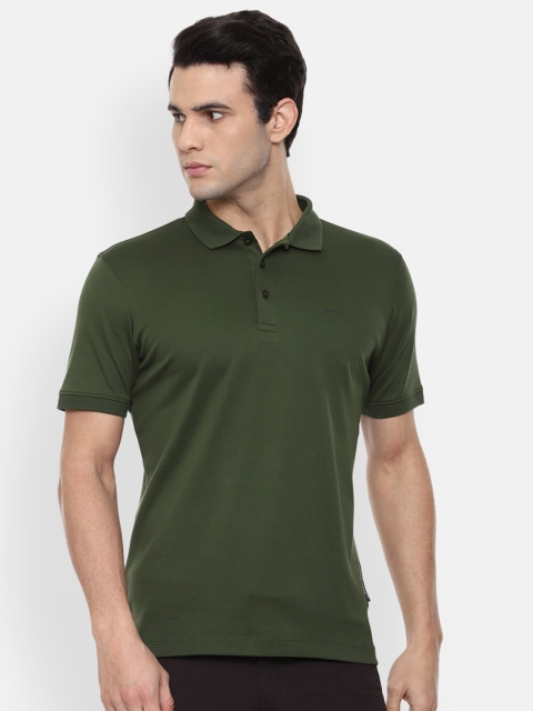 

Van Heusen Men Olive Green Solid Polo Collar T-shirt