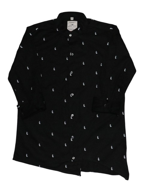 

LITTLE DINO Boys Black Classic Slim Fit Conversational Printed Casual Shirt