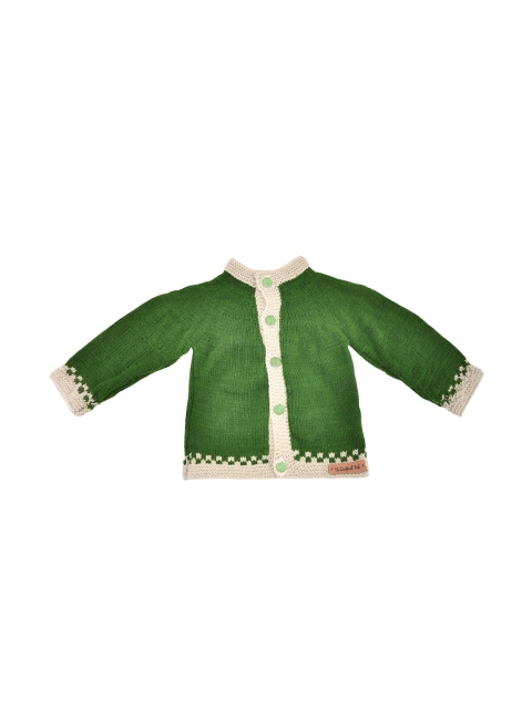 

The Original Knit Infant Kids Green & Off-White Handmade Acrylic Cardigan