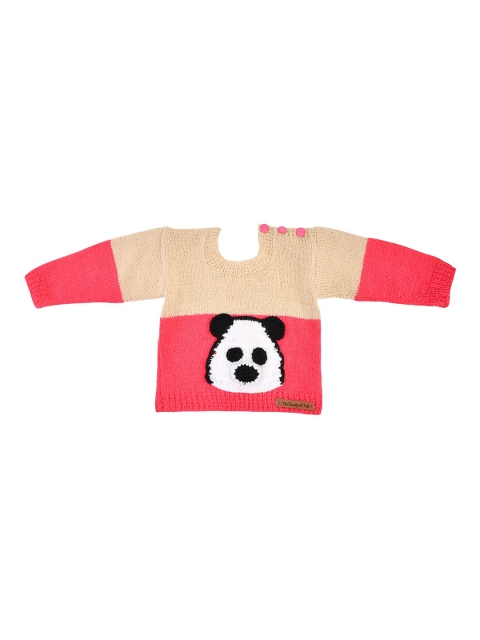 

The Original Knit Girls Pink & Beige Animal Round Neck Pullover