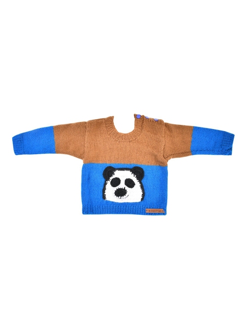 

The Original Knit Kids Blue & Brown Colourblocked Applique Detail Acrylic Handmade Sweater