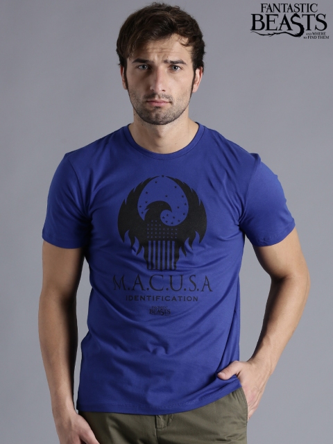 

Fantastic Beasts by Kook N Keech Men Blue Printed Round Neck T-Shirt